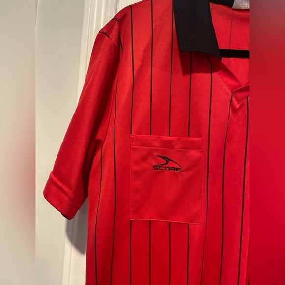 Score Size Adult M Short Sleeve Red Black Stripe Soccer Football Referee Jersey - Picture 6 of 10
